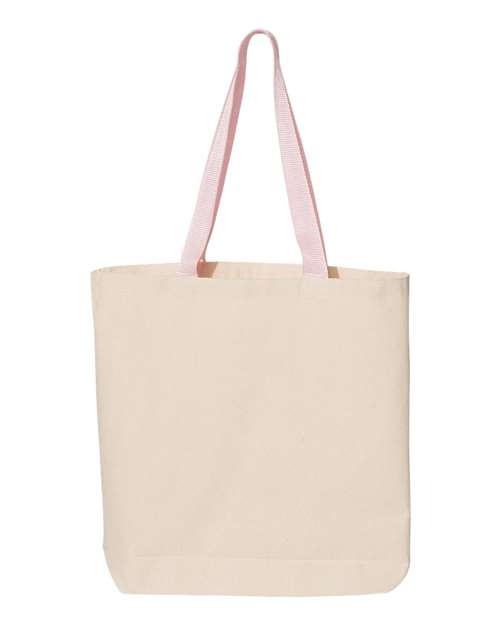 11L Canvas Tote with Contrast-Color Handles - Natural/ Light Pink Front