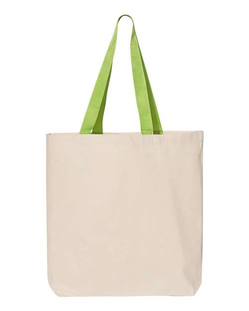 11L Canvas Tote with Contrast-Color Handles - Natural/ Lime Front