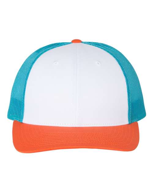 Low Pro Trucker Cap - White/ Blue Hawaiin/ Pale Orange Front