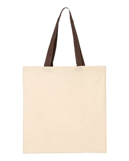 Economical Tote with Contrast-Color Handles - Natural/ Chocolate Back
