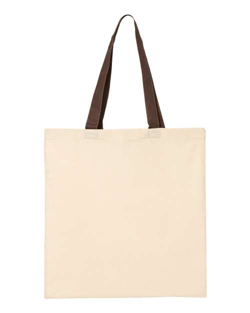 Economical Tote with Contrast-Color Handles - Natural/ Chocolate Front