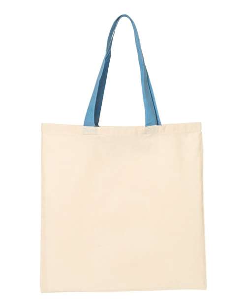 Economical Tote with Contrast-Color Handles - Natural/ Carolina Blue Front