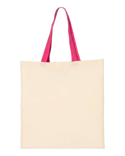 Economical Tote with Contrast-Color Handles - Natural/ Hot Pink Back