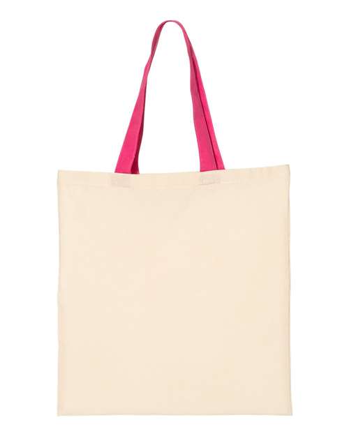 Economical Tote with Contrast-Color Handles - Natural/ Hot Pink Front