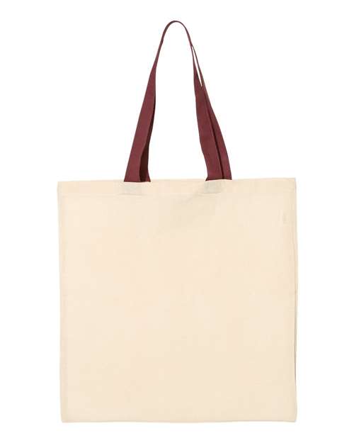 Economical Tote with Contrast-Color Handles - Natural/ Maroon Back