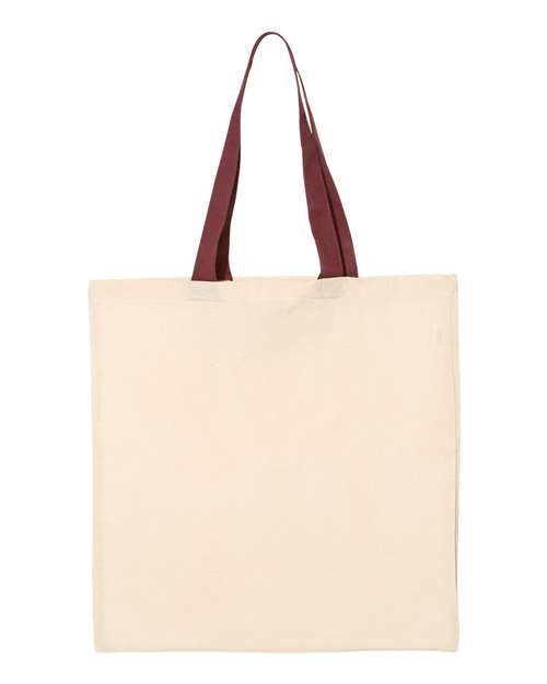 Economical Tote with Contrast-Color Handles - Natural/ Maroon Front
