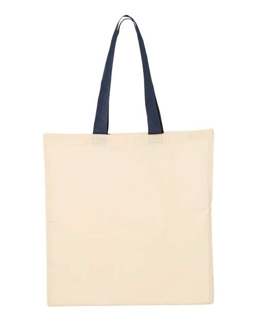 Economical Tote with Contrast-Color Handles - Natural/ Navy Back