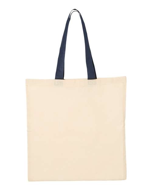 Economical Tote with Contrast-Color Handles - Natural/ Navy Front