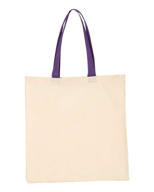 Economical Tote with Contrast-Color Handles - Natural/ Purple Front