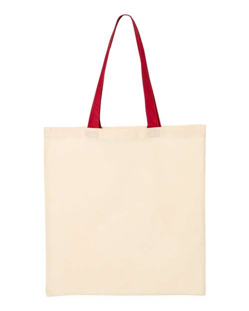 Economical Tote with Contrast-Color Handles - Natural/ Red Front
