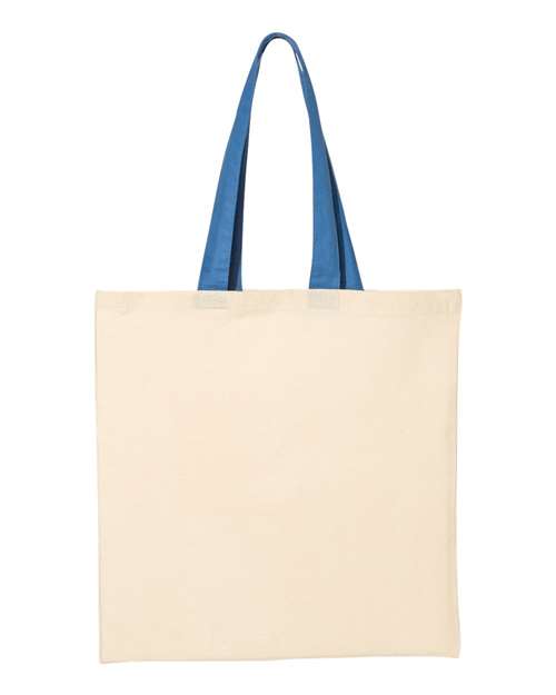 Economical Tote with Contrast-Color Handles - Natural/ Royal Back