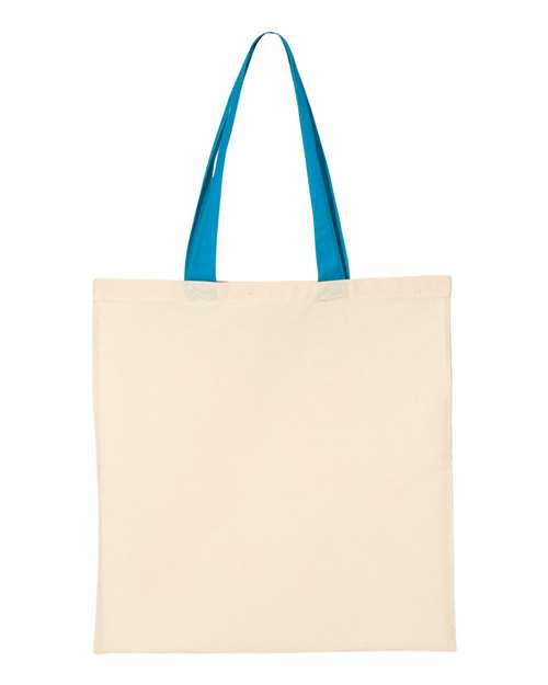Economical Tote with Contrast-Color Handles - Natural/ Sapphire Back