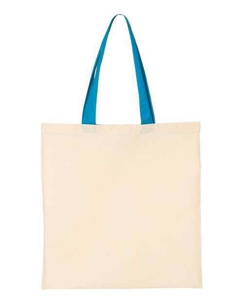 Economical Tote with Contrast-Color Handles - Natural/ Sapphire Front