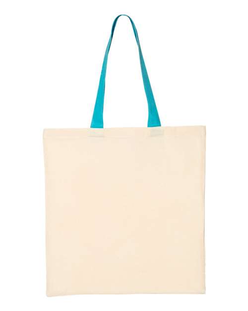 Economical Tote with Contrast-Color Handles - Natural/ Turquoise Front