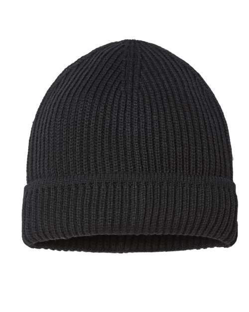 Sustainable Finish Edge Cuffed Beanie - Black Front
