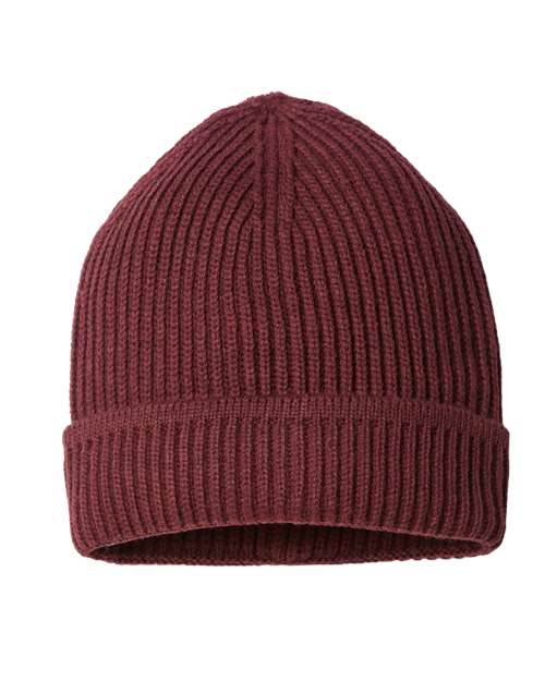 Sustainable Finish Edge Cuffed Beanie - Burgundy Melange Back