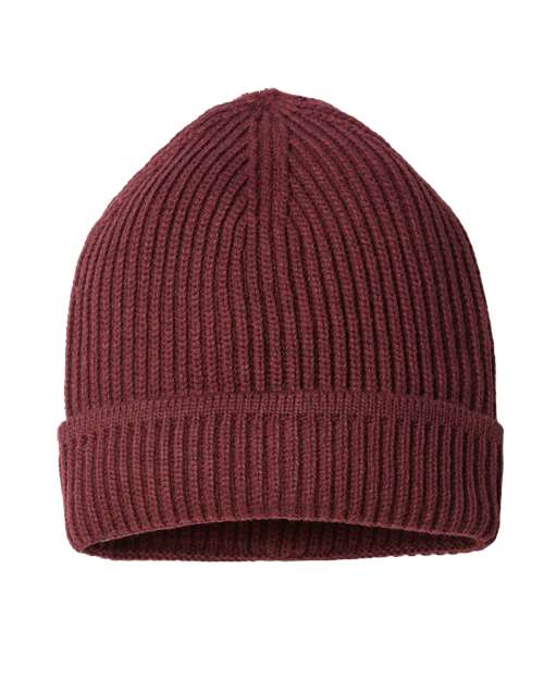 Sustainable Finish Edge Cuffed Beanie - Burgundy Melange Front