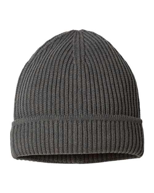 Sustainable Finish Edge Cuffed Beanie - Dark Grey Back