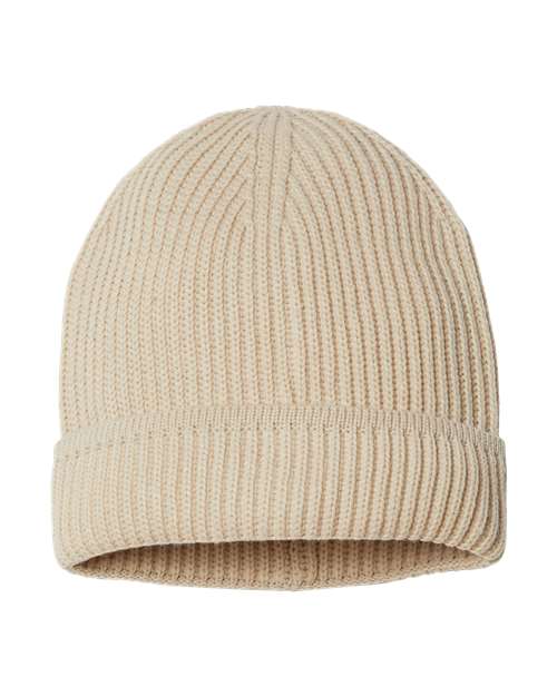Sustainable Finish Edge Cuffed Beanie - Light Beige Back