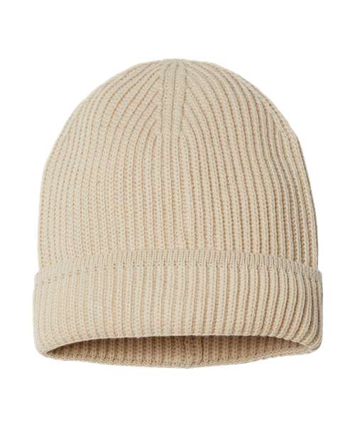 Sustainable Finish Edge Cuffed Beanie - Light Beige Front