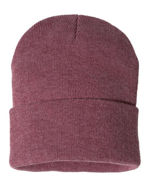 12" Solid Cuffed Beanie - Heather Cardinal Front