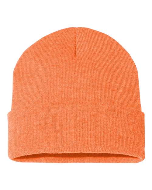 12" Solid Cuffed Beanie - Heather Orange Back