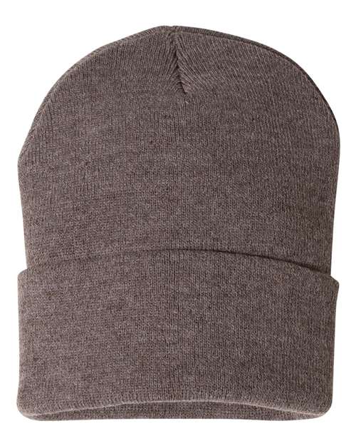 12" Solid Cuffed Beanie - Heather Brown Back