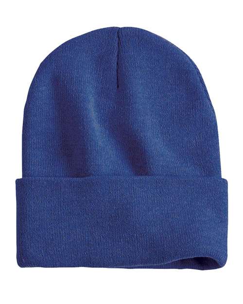 12" Solid Cuffed Beanie - Heather Dark Royal Back