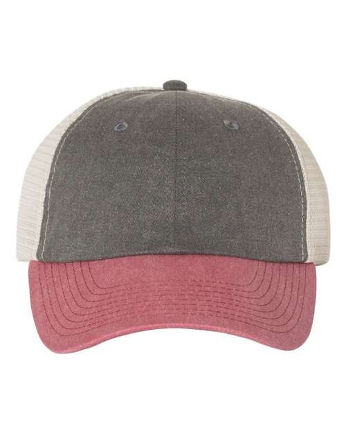 Pigment-Dyed Trucker Cap - Black/ Cardinal/ Stone Front
