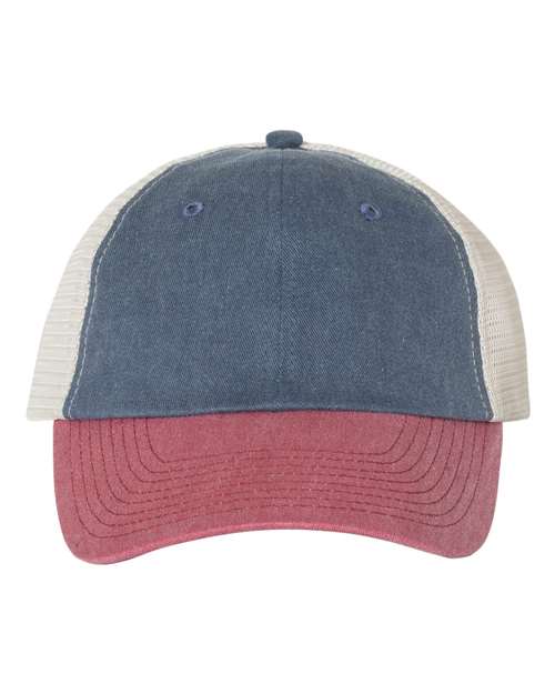 Pigment-Dyed Trucker Cap - Navy/ Cardinal/ Stone Front