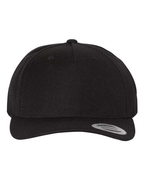 Premium Five-Panel Curved Bill Snapback Cap - Black Front