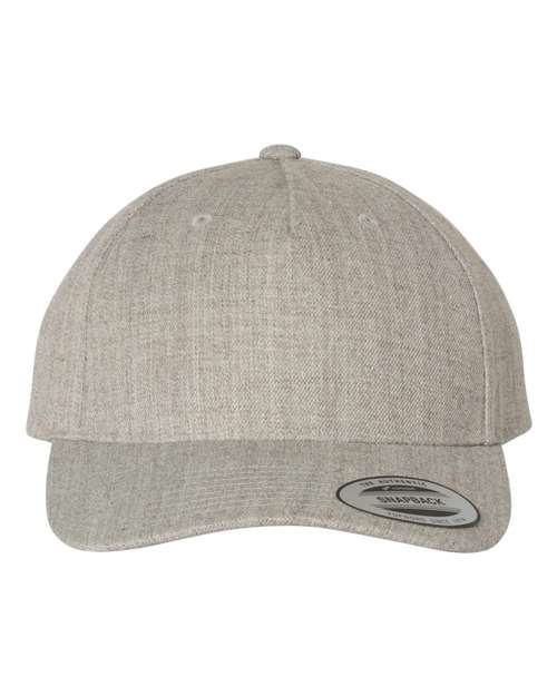 Premium Five-Panel Curved Bill Snapback Cap - Heather Grey Front