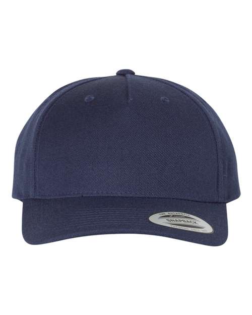 Premium Five-Panel Curved Bill Snapback Cap - Navy Front