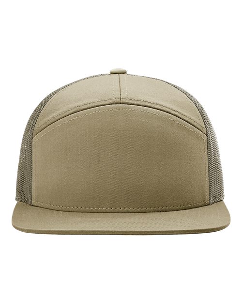 Seven-Panel Trucker Cap - Pale Khaki/ Loden Green Front