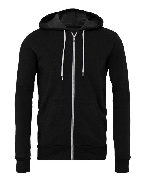 Unisex Sponge Fleece Full-Zip Hoodie Sweatshirt - Black Heather Front