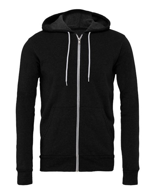 BELLA + CANVAS Unisex Sponge Fleece Full-Zip Hoodie Sweatshirt - Black Heather Front