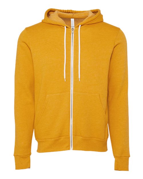 Unisex Sponge Fleece Full-Zip Hoodie Sweatshirt - Heather Mustard Front