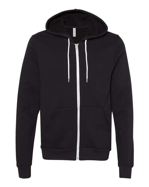 Unisex Sponge Fleece Full-Zip Hoodie Sweatshirt - DTG Black Front