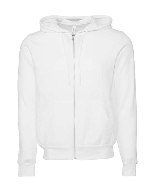 Unisex Sponge Fleece Full-Zip Hoodie Sweatshirt - DTG White Front