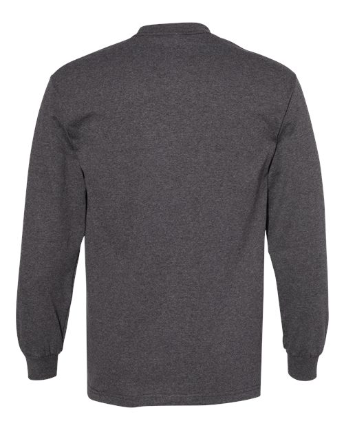 Unisex Heavyweight Cotton Long Sleeve Tee - Heather Charcoal Back