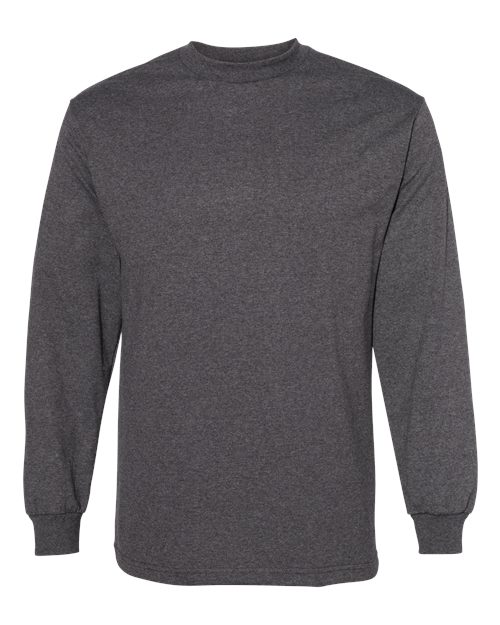 Unisex Heavyweight Cotton Long Sleeve Tee - Heather Charcoal Front