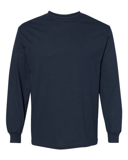 Unisex Heavyweight Cotton Long Sleeve Tee - True Navy Front