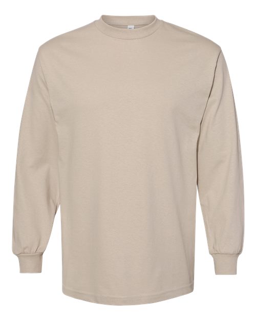 Unisex Heavyweight Cotton Long Sleeve Tee - Sand Front