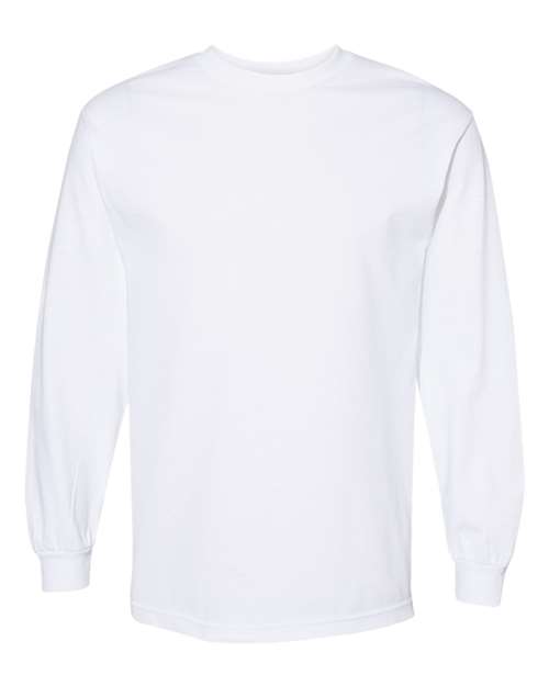 Unisex Heavyweight Cotton Long Sleeve Tee - White Front