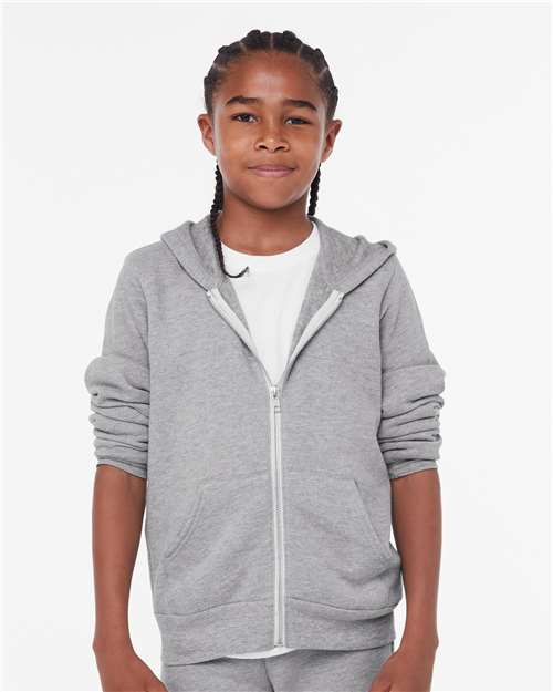 BELLA + CANVAS Youth Sponge Fleece Full-Zip Hoodie Sweatshirt - Model Front