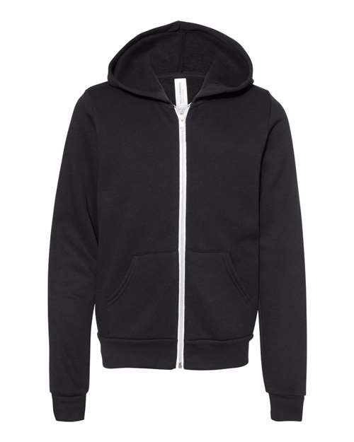 Youth Sponge Fleece Full-Zip Hoodie Sweatshirt - Black Front