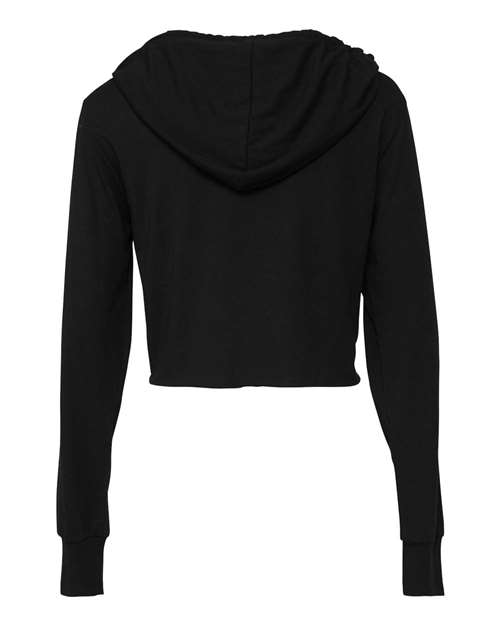 Women’s Triblend Crop Long Sleeve Hoodie Tee - Solid Black Triblend Back