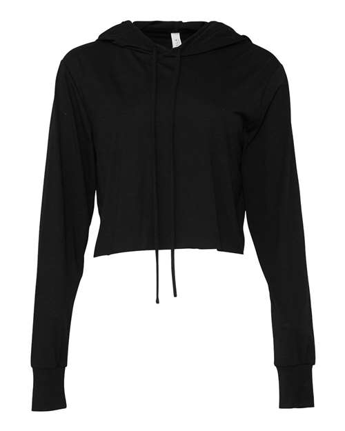Women’s Triblend Crop Long Sleeve Hoodie Tee - Solid Black Triblend Front