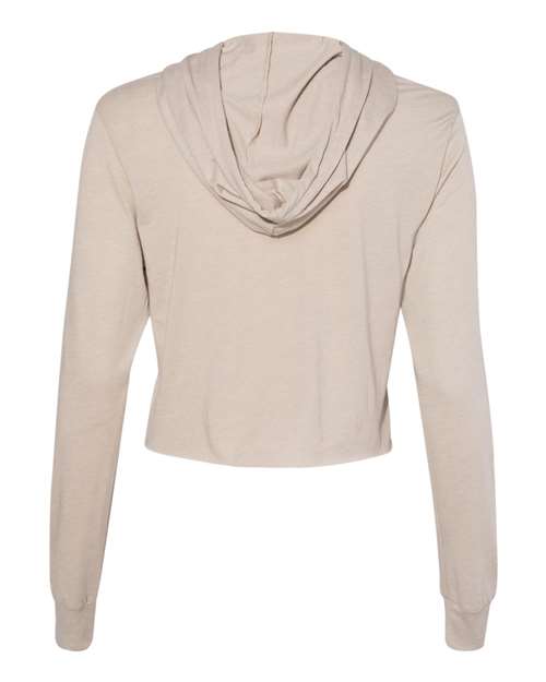 Women’s Triblend Crop Long Sleeve Hoodie Tee - Tan Triblend Back
