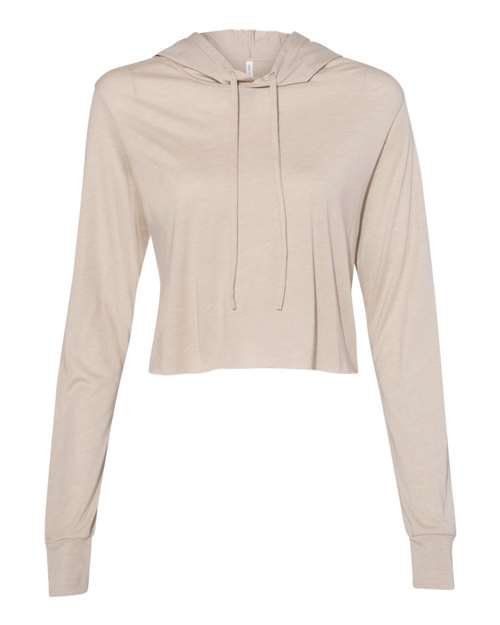Women’s Triblend Crop Long Sleeve Hoodie Tee - Tan Triblend Front